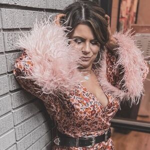 Anisa Feather Cuff Mini Dress in Dragon Fruit by Buddy Love